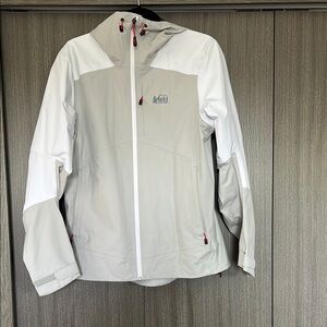 REI Gray and White Rain Jacket
